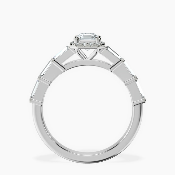 Platinum Rachel Halo Side Stone Lab Diamond Ring side right image one