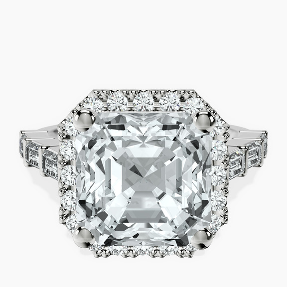 Platinum Rachel Halo Side Stone Lab Diamond Ring front image