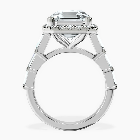 Platinum Rachel Halo Side Stone Lab Diamond Ring side right image one