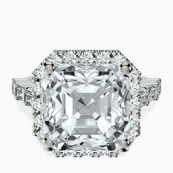 Platinum Rachel Halo Side Stone Lab Diamond Ring front image