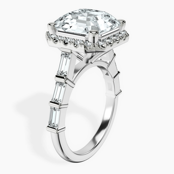 Platinum Rachel Halo Side Stone Lab Diamond Ring standing product image one