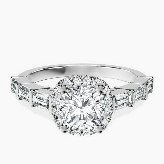 Platinum Rachel Halo Side Stone Lab Diamond Ring front image