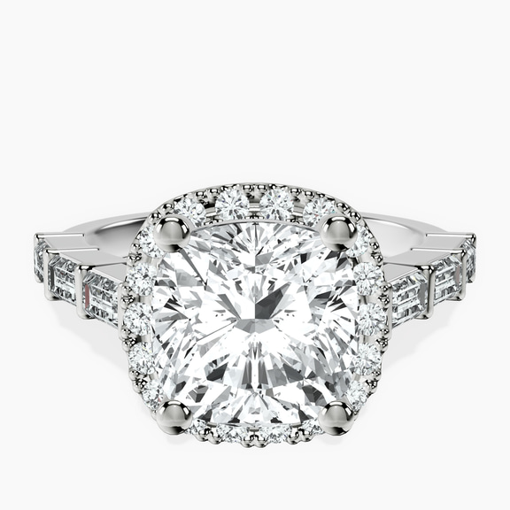 10kt White Gold Rachel Halo Side Stone Lab Diamond Ring front image