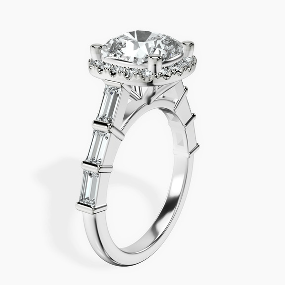 10kt White Gold Rachel Halo Side Stone Lab Diamond Ring standing product image one