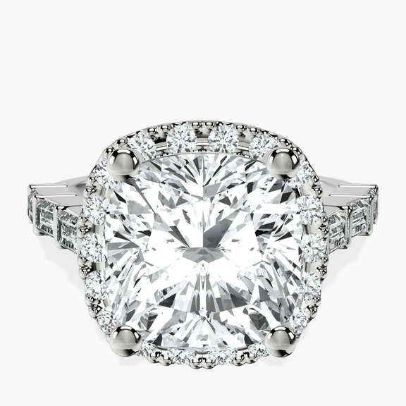 10kt White Gold Rachel Halo Side Stone Lab Diamond Ring front image