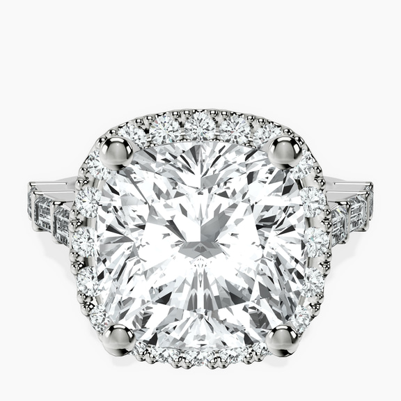 Platinum Rachel Halo Side Stone Lab Diamond Ring front image