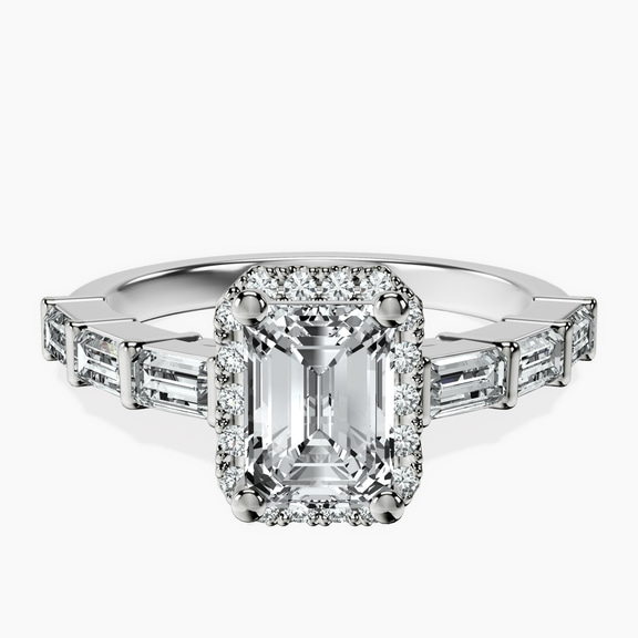 Platinum Rachel Halo Side Stone Lab Diamond Ring front image