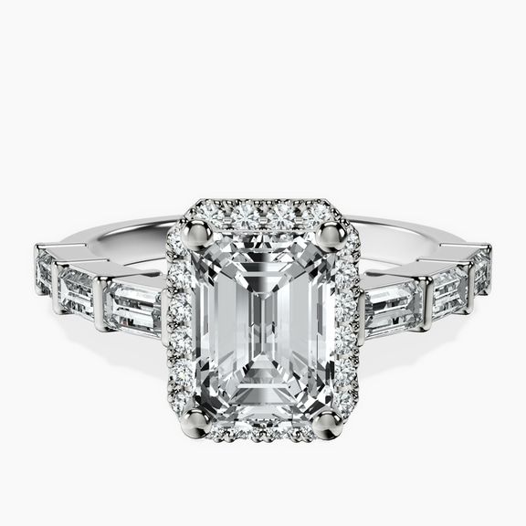 10kt White Gold Rachel Halo Side Stone Lab Diamond Ring front image
