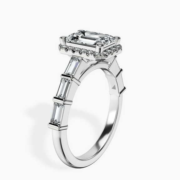 10kt White Gold Rachel Halo Side Stone Lab Diamond Ring standing product image one