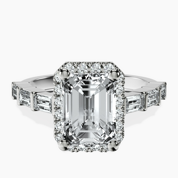 18kt White Gold Rachel Halo Side Stone Lab Diamond Ring front image