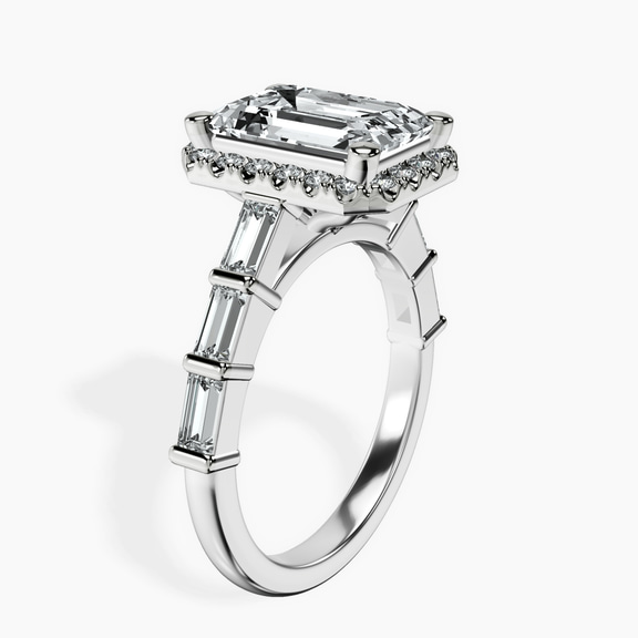 18kt White Gold Rachel Halo Side Stone Lab Diamond Ring standing product image one
