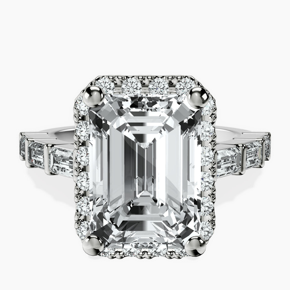 18kt White Gold Rachel Halo Side Stone Lab Diamond Ring front image