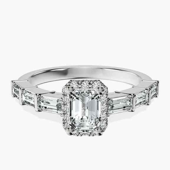 14kt White Gold Rachel Halo Side Stone Lab Diamond Ring front image