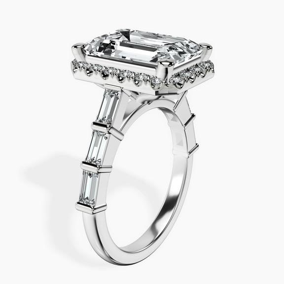 Platinum Rachel Halo Side Stone Lab Diamond Ring standing product image one