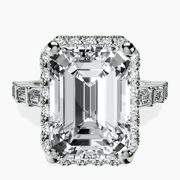 Platinum Rachel Halo Side Stone Lab Diamond Ring front image