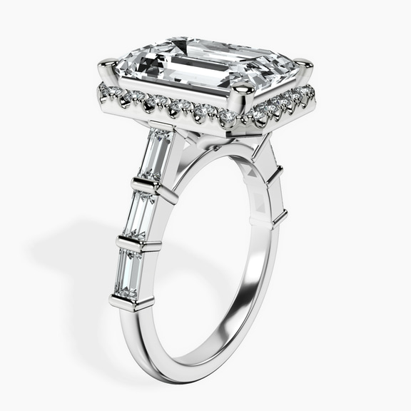 Platinum Rachel Halo Side Stone Lab Diamond Ring standing product image one