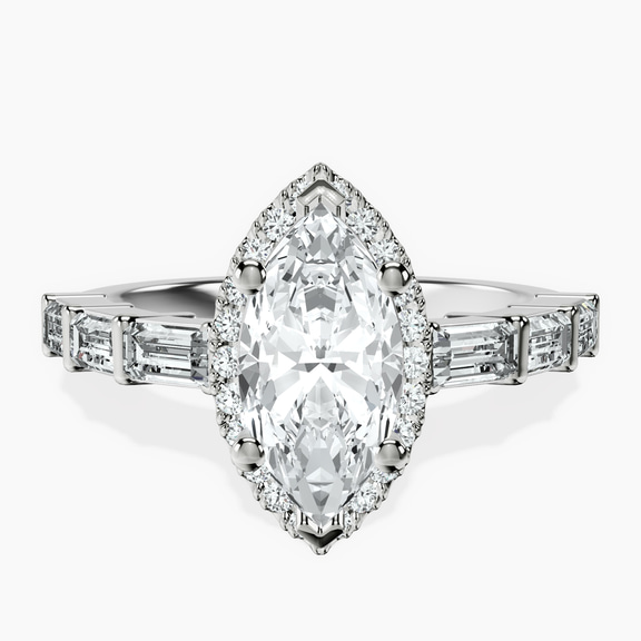 Platinum Rachel Halo Side Stone Lab Diamond Ring front image
