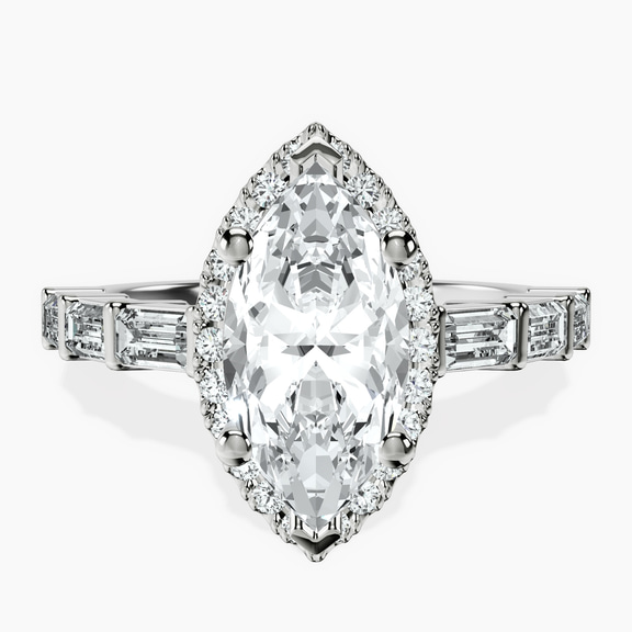 18kt White Gold Rachel Halo Side Stone Lab Diamond Ring front image