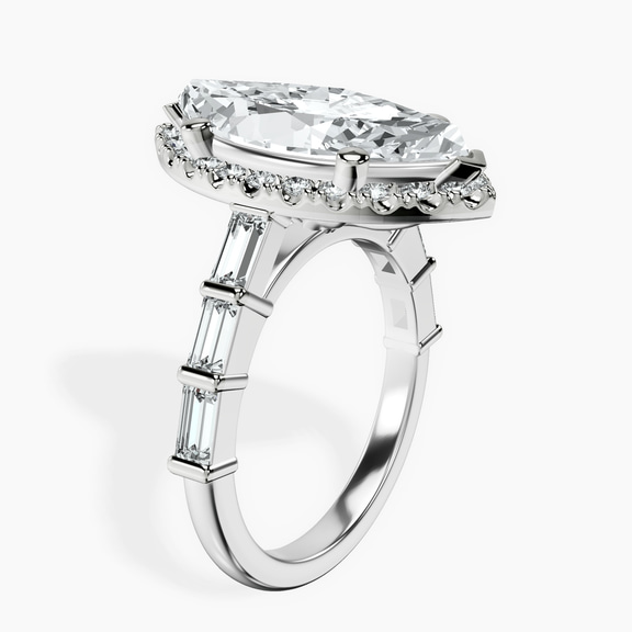 10kt White Gold Rachel Halo Side Stone Lab Diamond Ring standing product image one