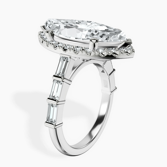 10kt White Gold Rachel Halo Side Stone Lab Diamond Ring standing product image one