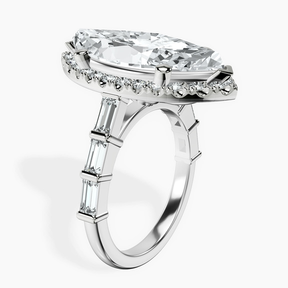 Platinum Rachel Halo Side Stone Lab Diamond Ring standing product image one