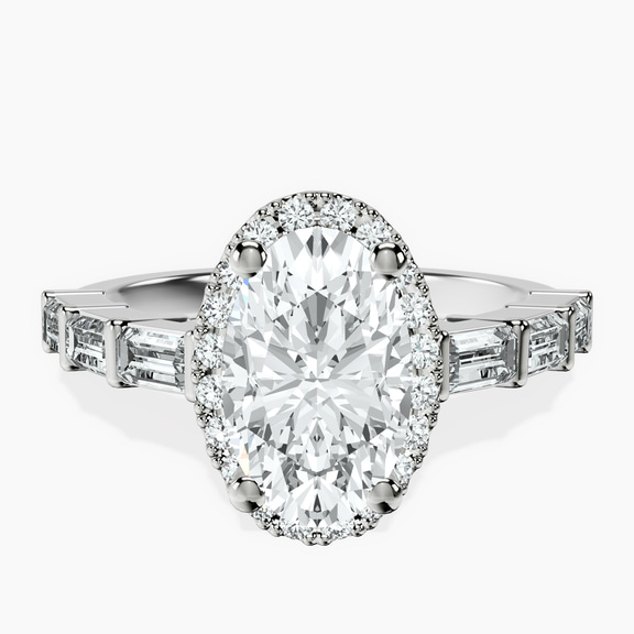 Platinum Rachel Halo Side Stone Lab Diamond Ring front image