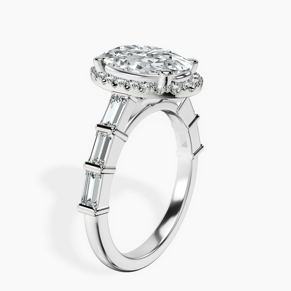 Platinum Rachel Halo Side Stone Lab Diamond Ring standing product image one