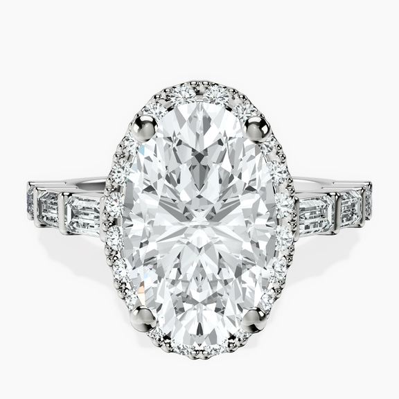 Platinum Rachel Halo Side Stone Lab Diamond Ring front image
