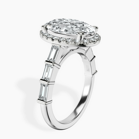 Platinum Rachel Halo Side Stone Lab Diamond Ring standing product image one