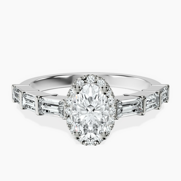 Platinum Rachel Halo Side Stone Lab Diamond Ring front image