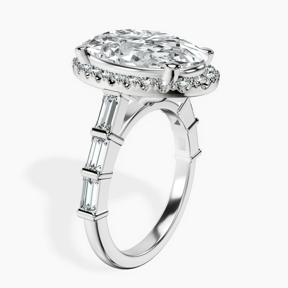 Platinum Rachel Halo Side Stone Lab Diamond Ring standing product image one