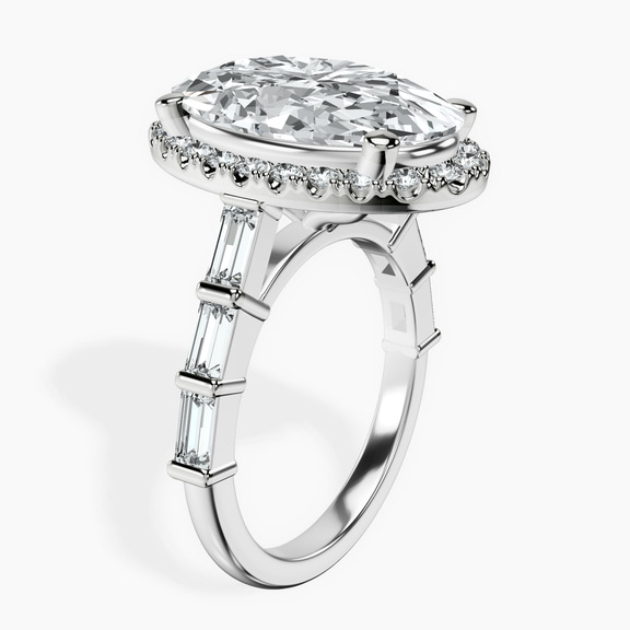 Platinum Rachel Halo Side Stone Lab Diamond Ring standing product image one