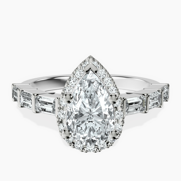 Platinum Rachel Halo Side Stone Lab Diamond Ring front image