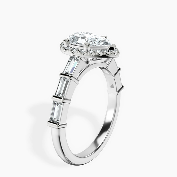 Platinum Rachel Halo Side Stone Lab Diamond Ring standing product image one