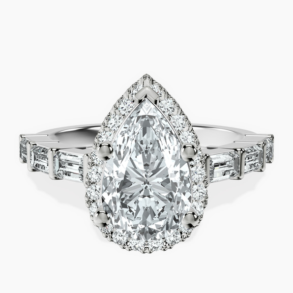 Platinum Rachel Halo Side Stone Lab Diamond Ring front image