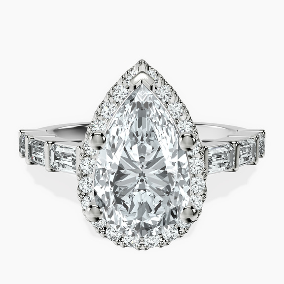 Platinum Rachel Halo Side Stone Lab Diamond Ring front image