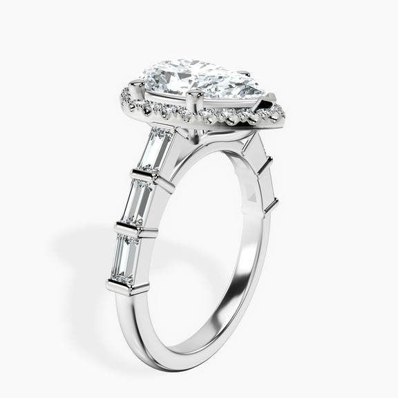 Platinum Rachel Halo Side Stone Lab Diamond Ring standing product image one