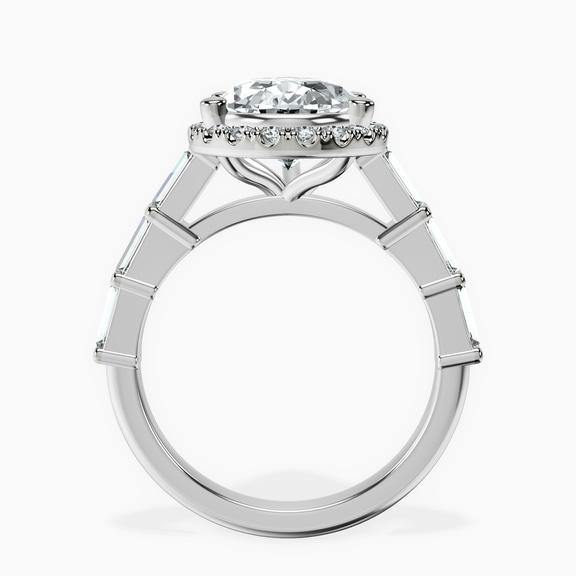 Platinum Rachel Halo Side Stone Lab Diamond Ring side right image one