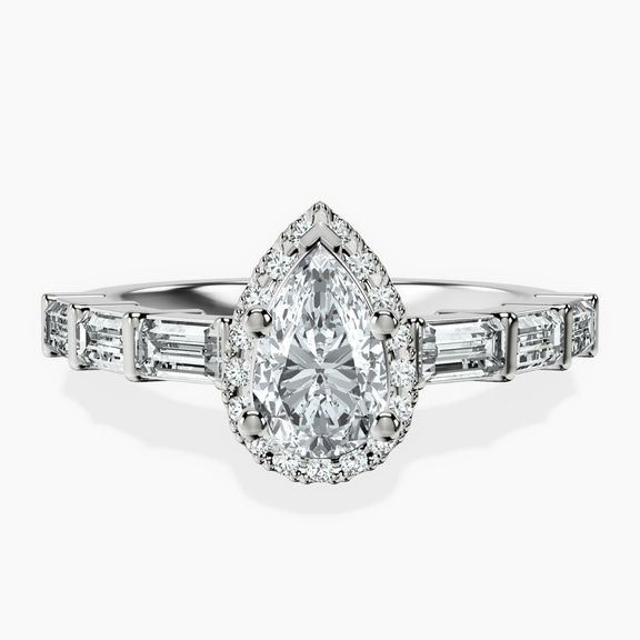 Platinum Rachel Halo Side Stone Lab Diamond Ring front image