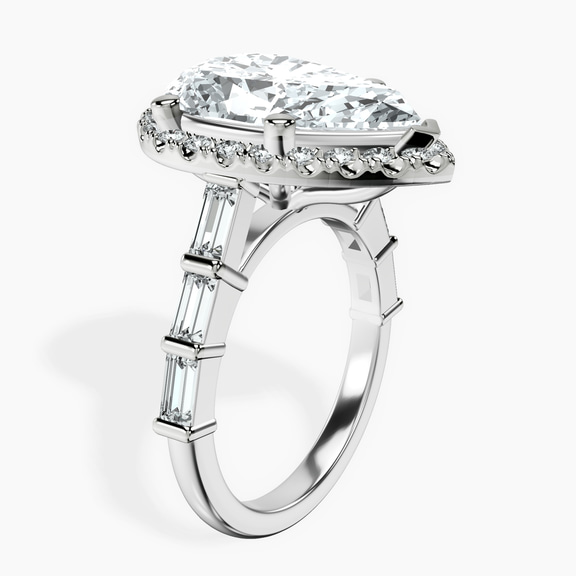 Platinum Rachel Halo Side Stone Lab Diamond Ring standing product image one