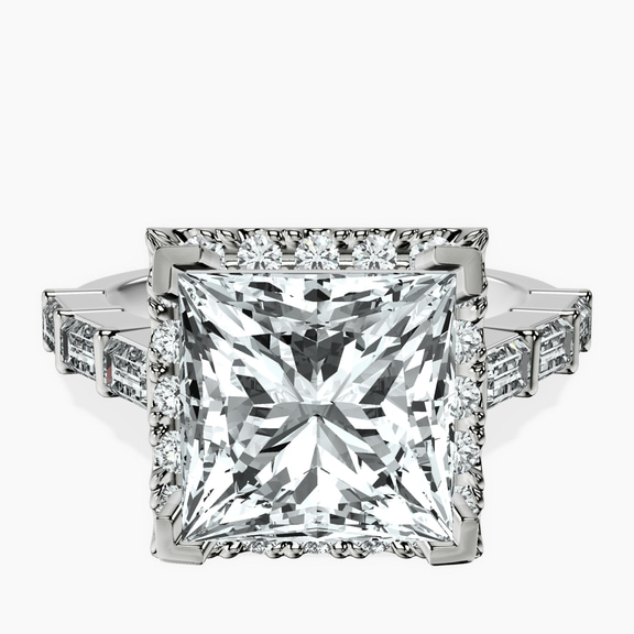 18kt White Gold Rachel Halo Side Stone Lab Diamond Ring front image