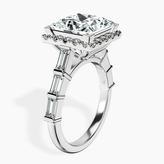 18kt White Gold Rachel Halo Side Stone Lab Diamond Ring standing product image one