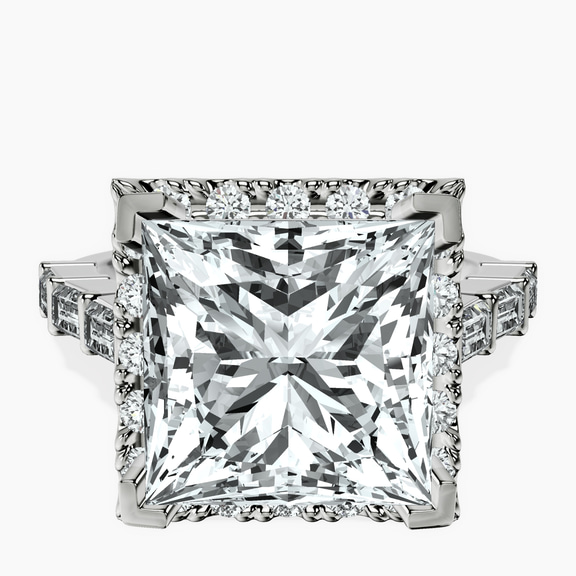 Platinum Rachel Halo Side Stone Lab Diamond Ring front image