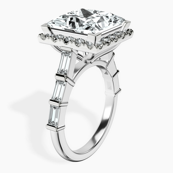 Platinum Rachel Halo Side Stone Lab Diamond Ring standing product image one