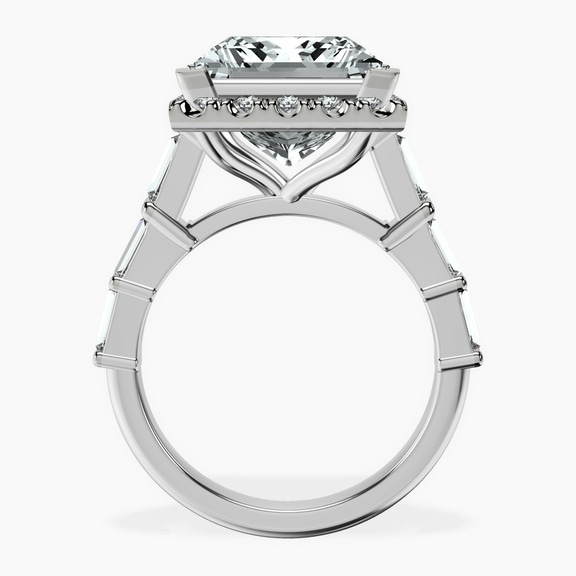 Platinum Rachel Halo Side Stone Lab Diamond Ring side right image one