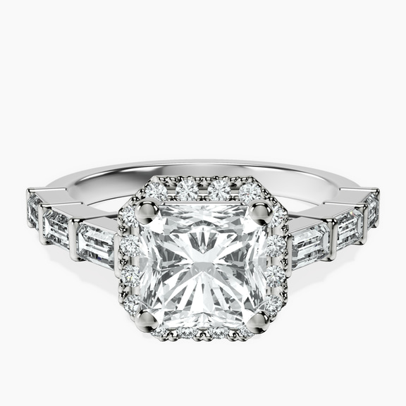18kt White Gold Rachel Halo Side Stone Lab Diamond Ring front image
