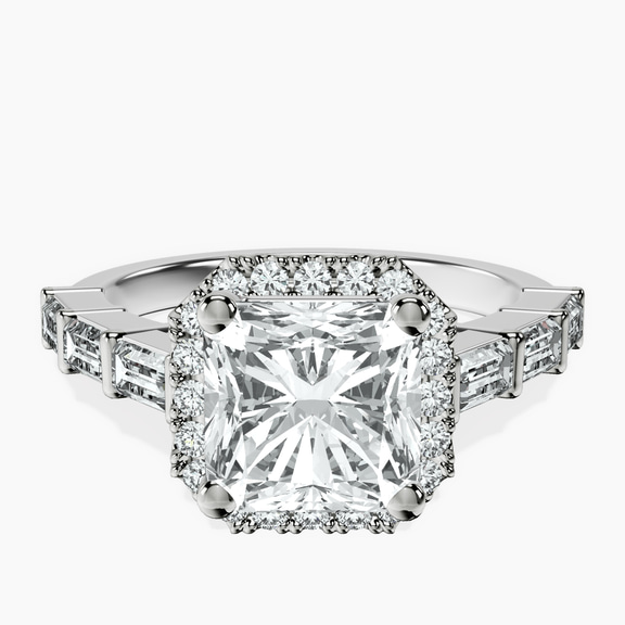 Platinum Rachel Halo Side Stone Lab Diamond Ring front image