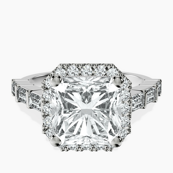 10kt White Gold Rachel Halo Side Stone Lab Diamond Ring front image