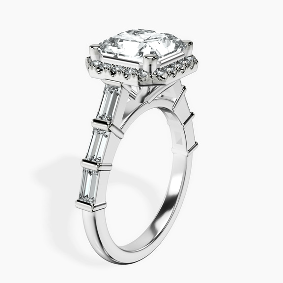 10kt White Gold Rachel Halo Side Stone Lab Diamond Ring standing product image one