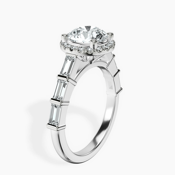 9ct White Gold Rachel Halo Side Stone Lab Diamond Ring standing product image one